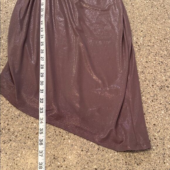 EXPRESS Mocha Shimmer Asymmetrical Hem Mini Dress - Picture 8 of 10